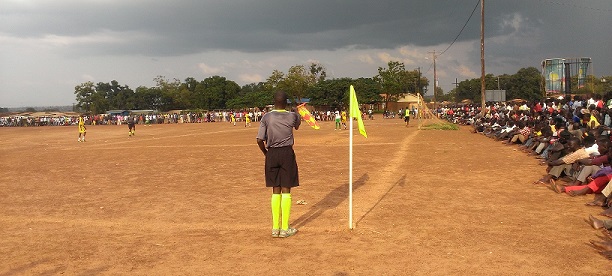 A clash between Yei Central white greent and Nasir FC yellow at Yei Freedom square